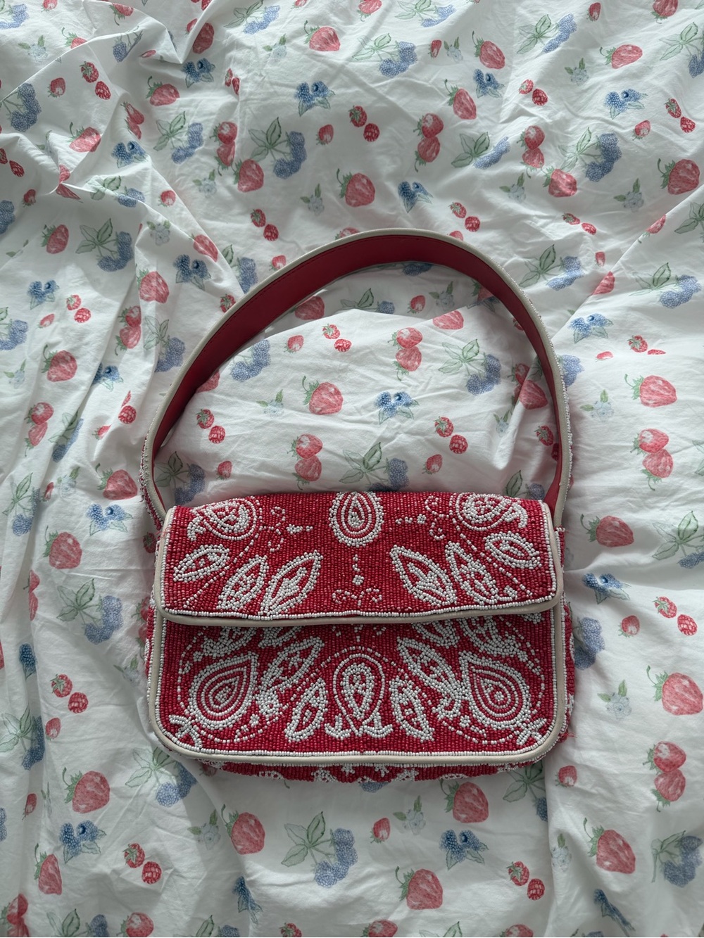 Staud Tommy Red Beaded Bandana Paisley Shoulder Bag
